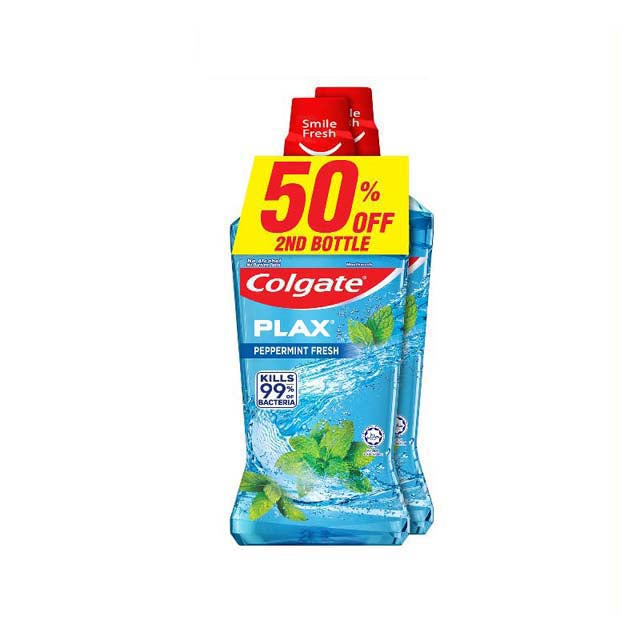 COLGATE PLAX MOUTHWASH PEPPERMINT (BLUE) 750ML 2S