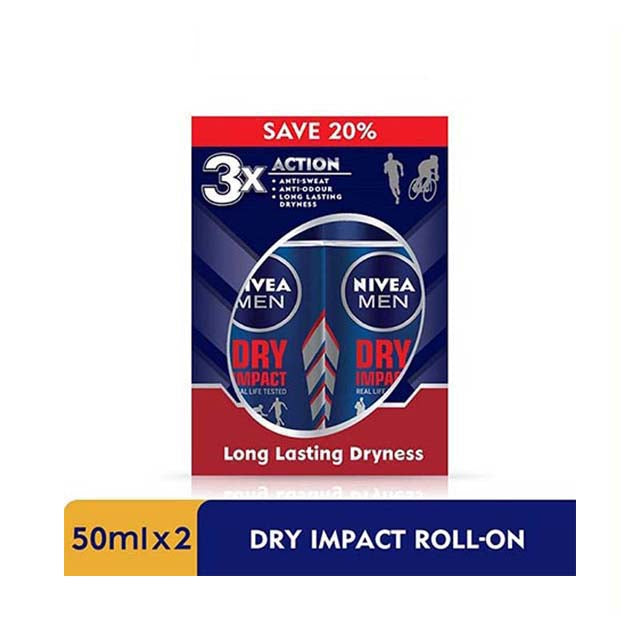 NIVEA FOR MEN DEODORANT DRY ROLL ON 50ML 2S