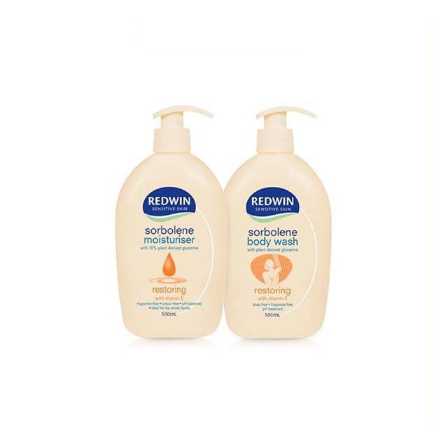 REDWIN SORBOLENE BODY WASH 500ML & MOIST LOTION WITH VITAMIN E 550ML