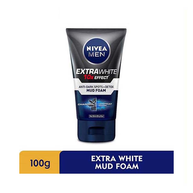 NIVEA FOR MEN EXTRA WHITE 10X EFFECT ANTI-DARK SPOTS+DETOX F/MUD FOAM 100ML