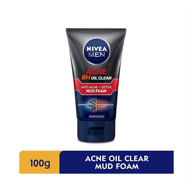 NIVEA FOR MEN ACNE 8H OIL CLEAR ANTI-ACNE + DETOX FACIAL MUD FOAM 100ML