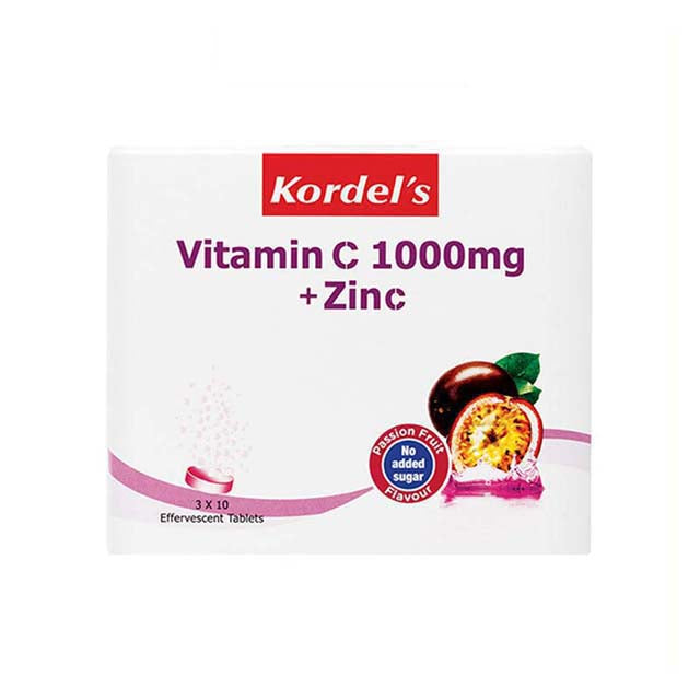 KORDELS VITAMIN C 1000MG + ZINC EFFERVESCENT PASSION FRUITS 10SX3