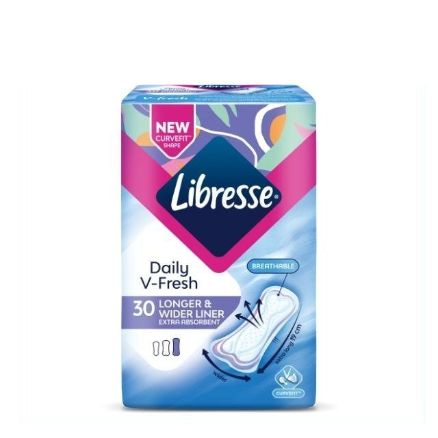LIBRESSE DAILY V-FRESH LONGER & WIDER 19CM PANTYLINER 30S