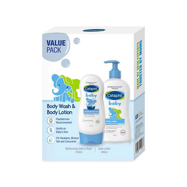 CETAPHIL BABY MOISTURISING BATH & WASH 230ML + BABY DAILY LOTION 400ML