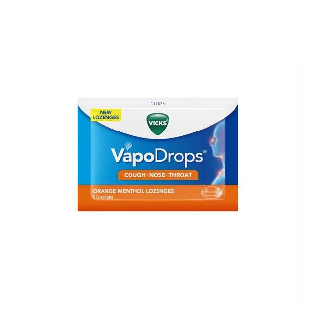 VICKS VAPODROPS ORANGE MENTHOL LOZENGES 6S