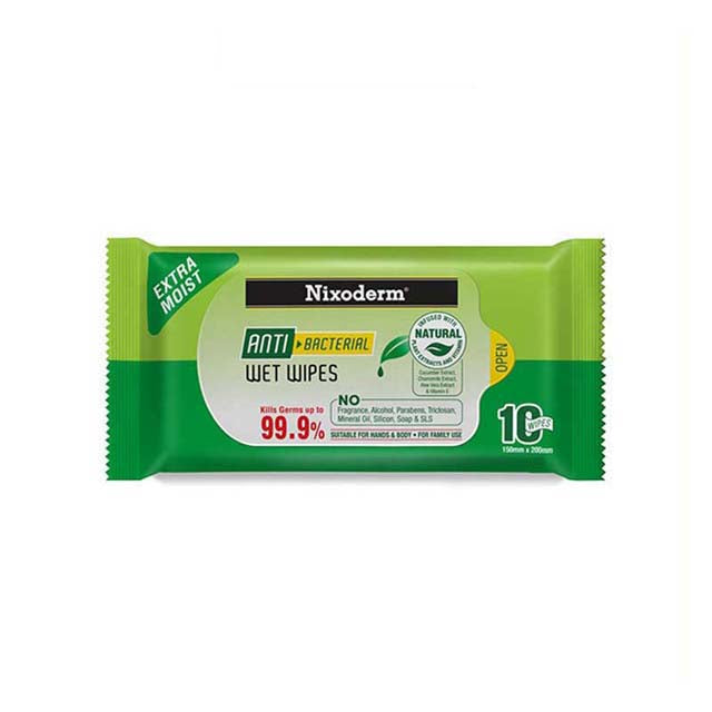 NIXODERM ANTIBACTERIAL WET WIPES 10S