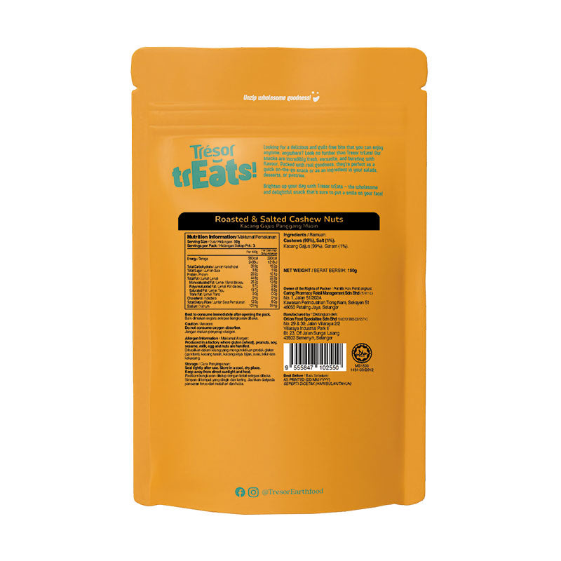 TRESOR TREATS ROASTED & SALTED CASHEW NUTS 150G