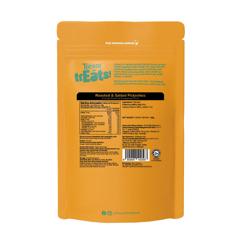 TRESOR EARTHFOOD ROASTED PISTACHIOS 150G