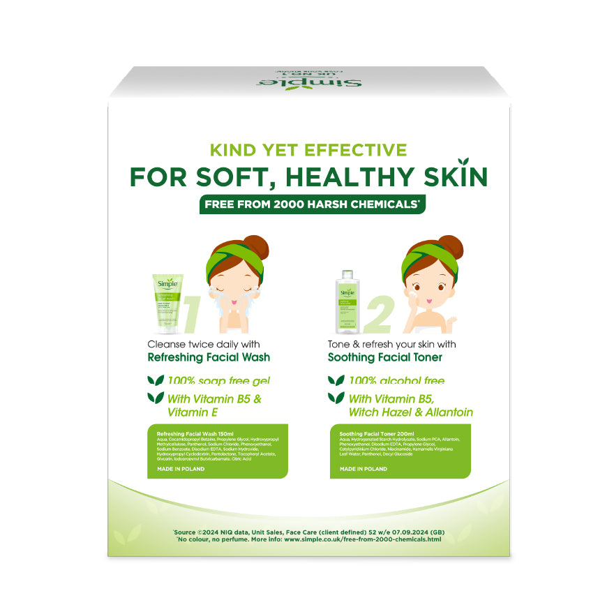 SIMPLE REFRESHING FACE WASH + SOOTHING FACIAL TONER VALUE PACK