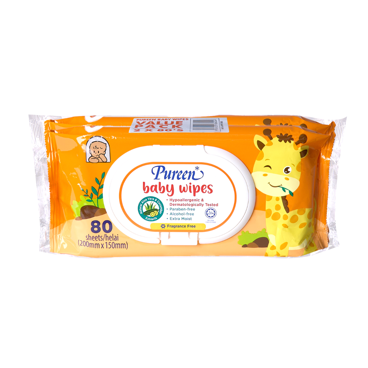 PUREEN BABY WIPES 2*80'S (FRAGRANCE FREE)