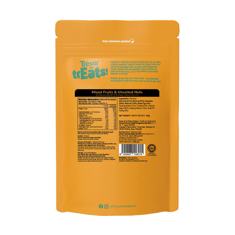 TRESOR TREATS MIXED FRUITS & UNSALTED NUTS 130G