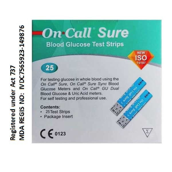 ON CALL SURE SYNC BLOOD GLUCOSE TEST STRIPS 25S