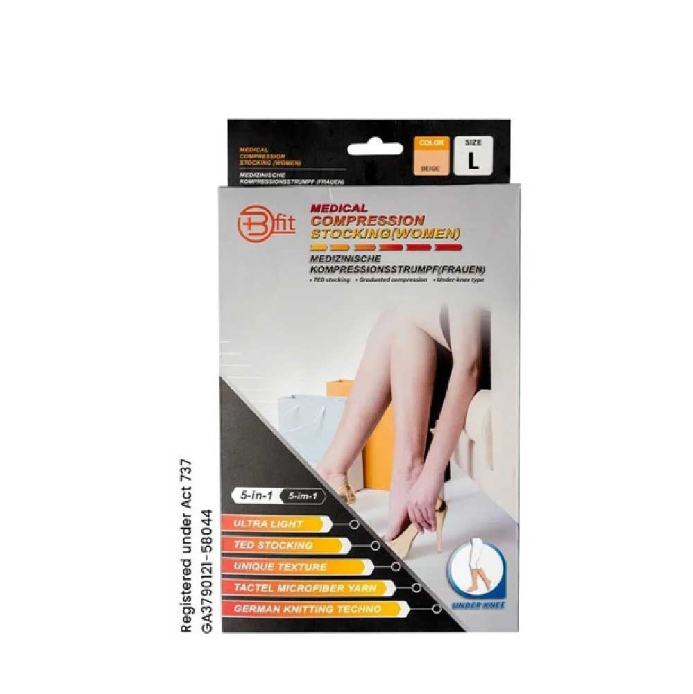 BFIT 5IN1 S184 MEDICAL COMPRESSION STOCK ING W/ANTI SLIP SILICONE - UNDER KNEE L