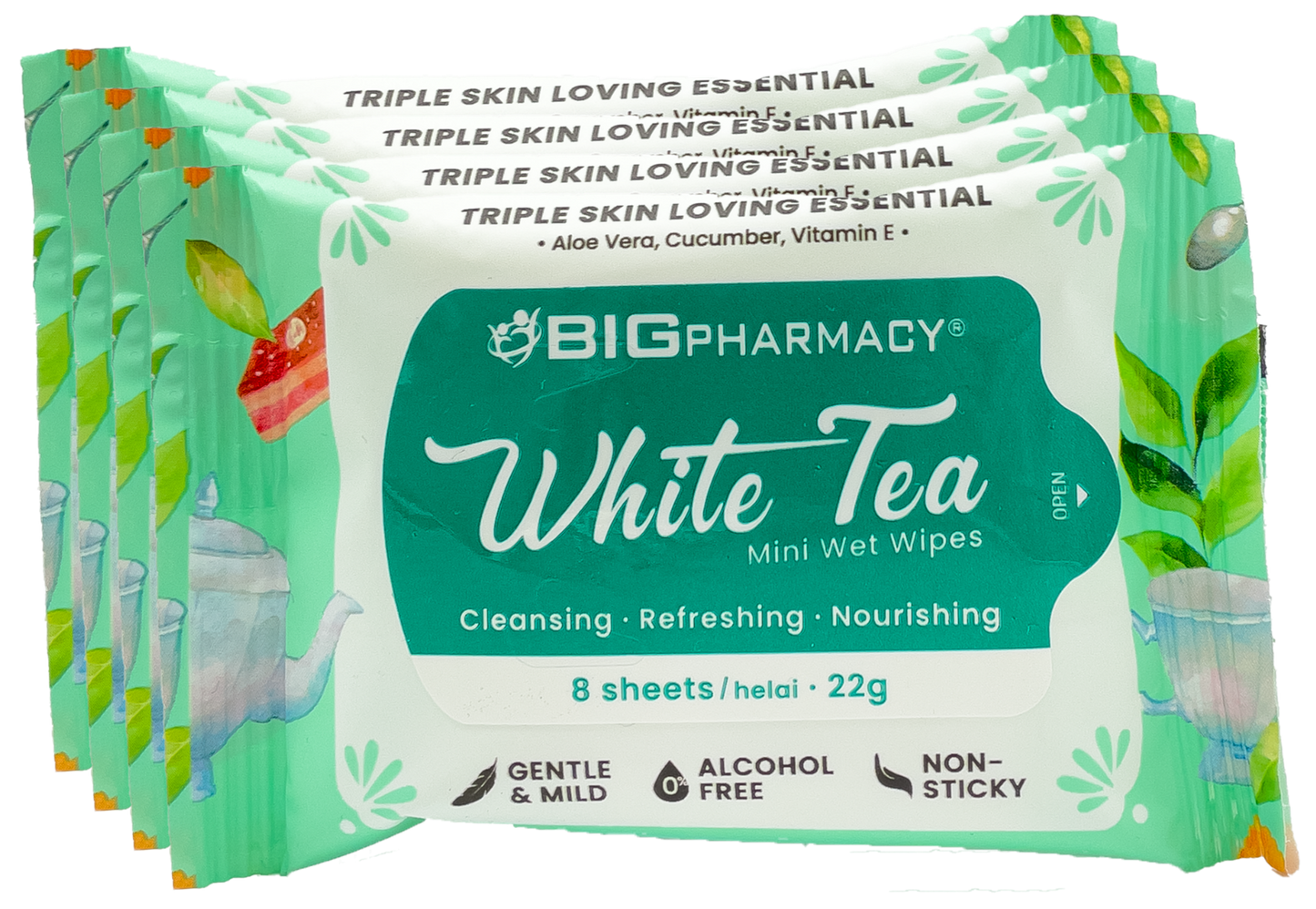 BIG TEA PARTY MINI WET WIPES WHITE TEA 8SX4