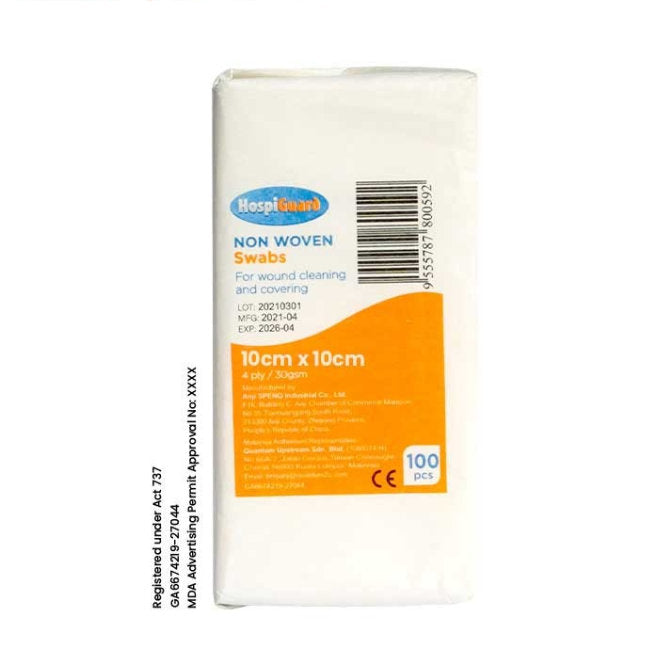 HOSPIGUARD NON WOVEN GAUZE SWAB 4PLY 10CMX10CM 100S