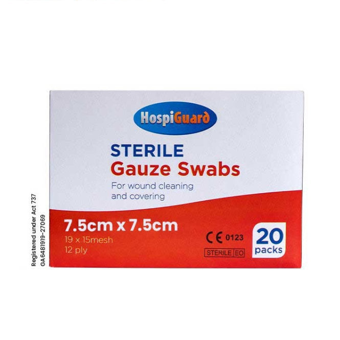 HOSPIGUARD STERILE GAUZE SWAB 7.5CMX7.5CM 12PLY 5SX20