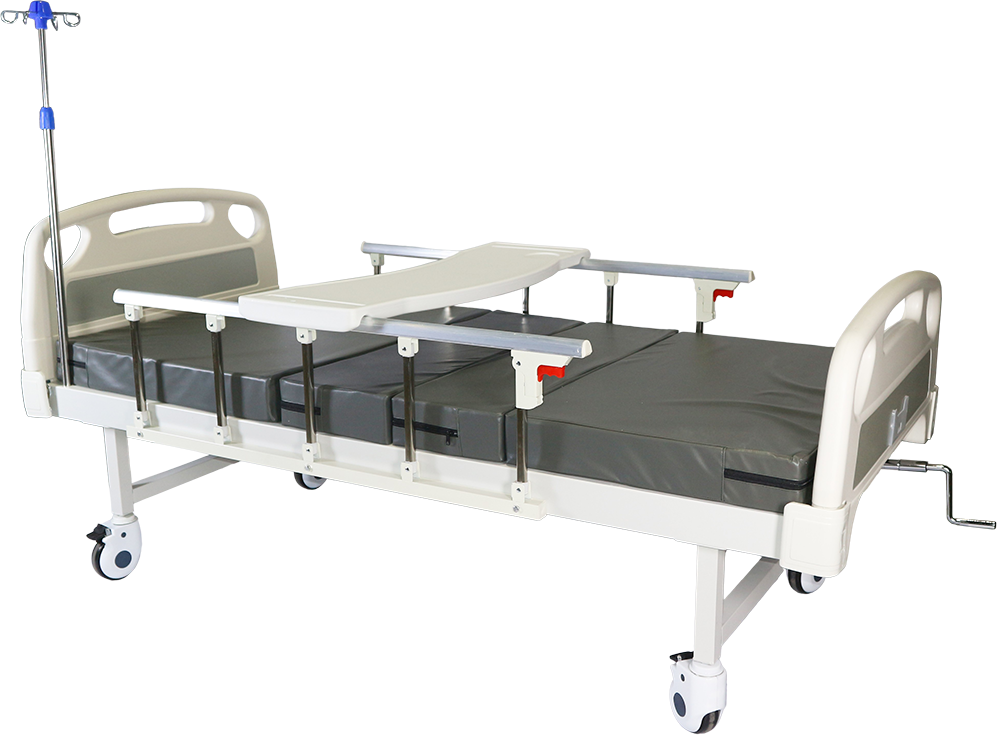 MERS PREMIUM SINGLE FOLD HOSPITAL BED WITH PORTABLE TABLE & MATTRESS B1000-P1