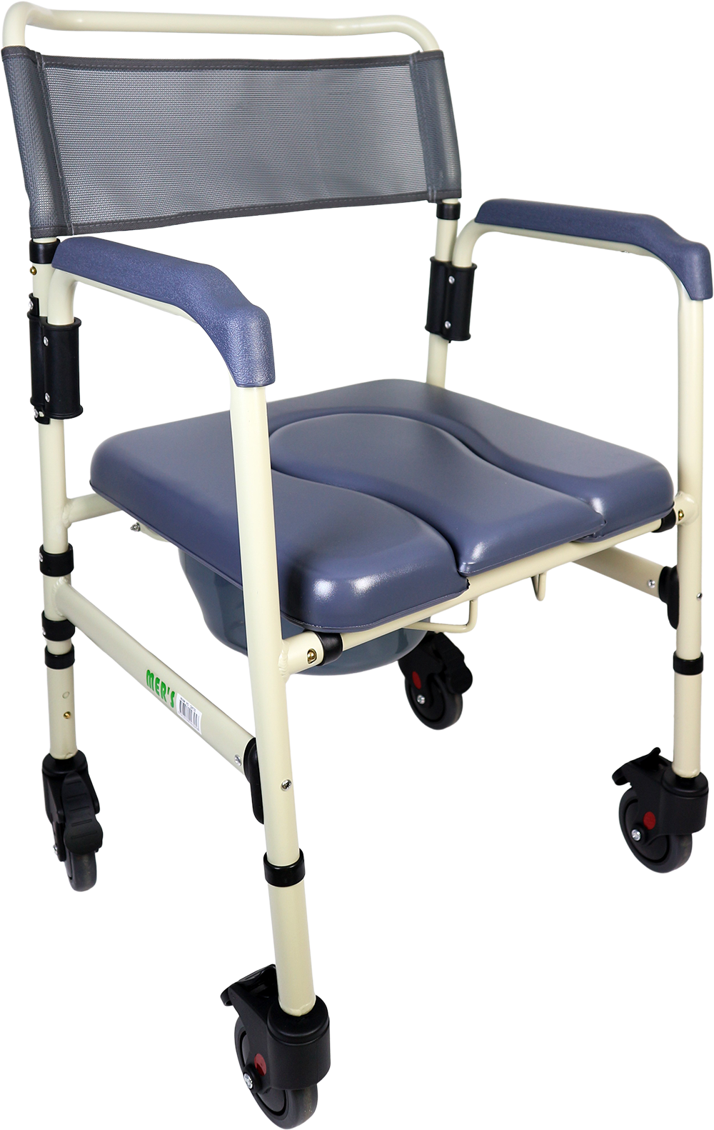 MERS ALUMINIUM COMMODE CHAIR WITH SOFT SEAT & WHEEL (CM700)