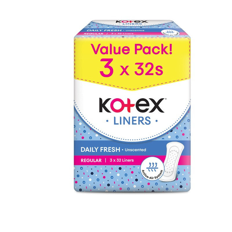 KOTEX FRESH PANTYLINER REGULAR UNSCENTED 15CM 32SX3