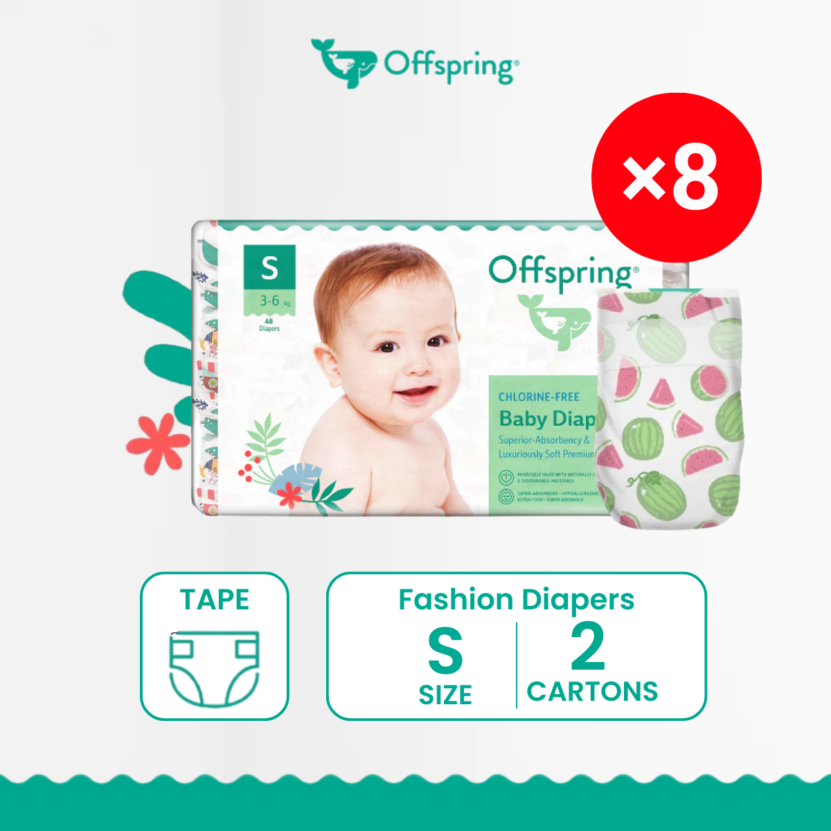 OFFSPRING FASHION DIAPERS S 48S X 8
