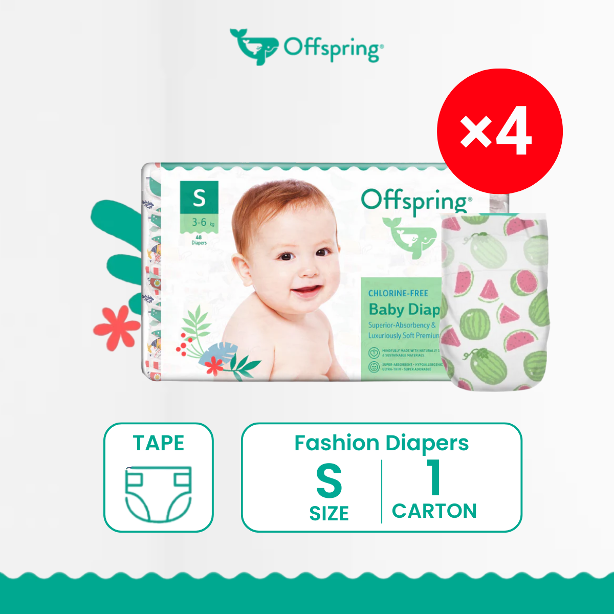 OFFSPRING FASHION DIAPERS S 48S x4