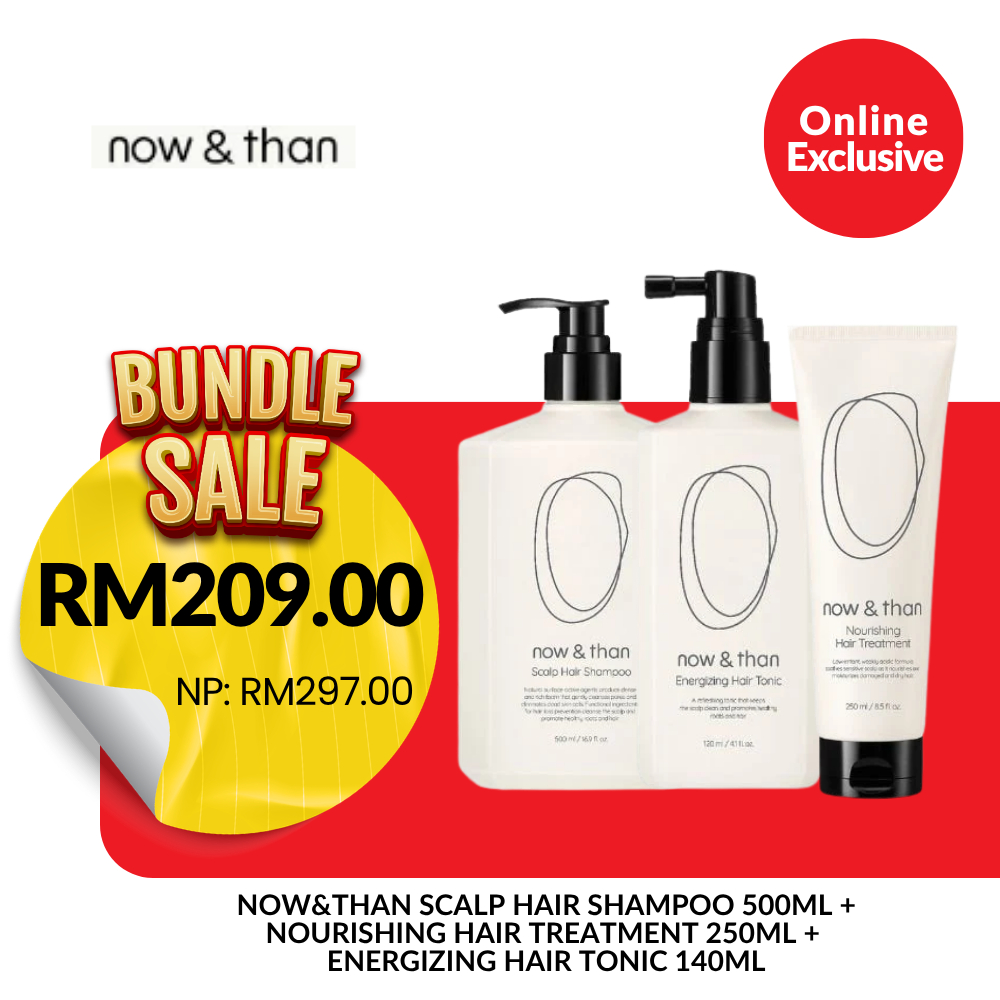 NOW & THAN SCALP SHAMPOO 500ML + NOURISHING HAIR TREATMENT 250ML + ENERGIZING HAIR TONIC 140ML