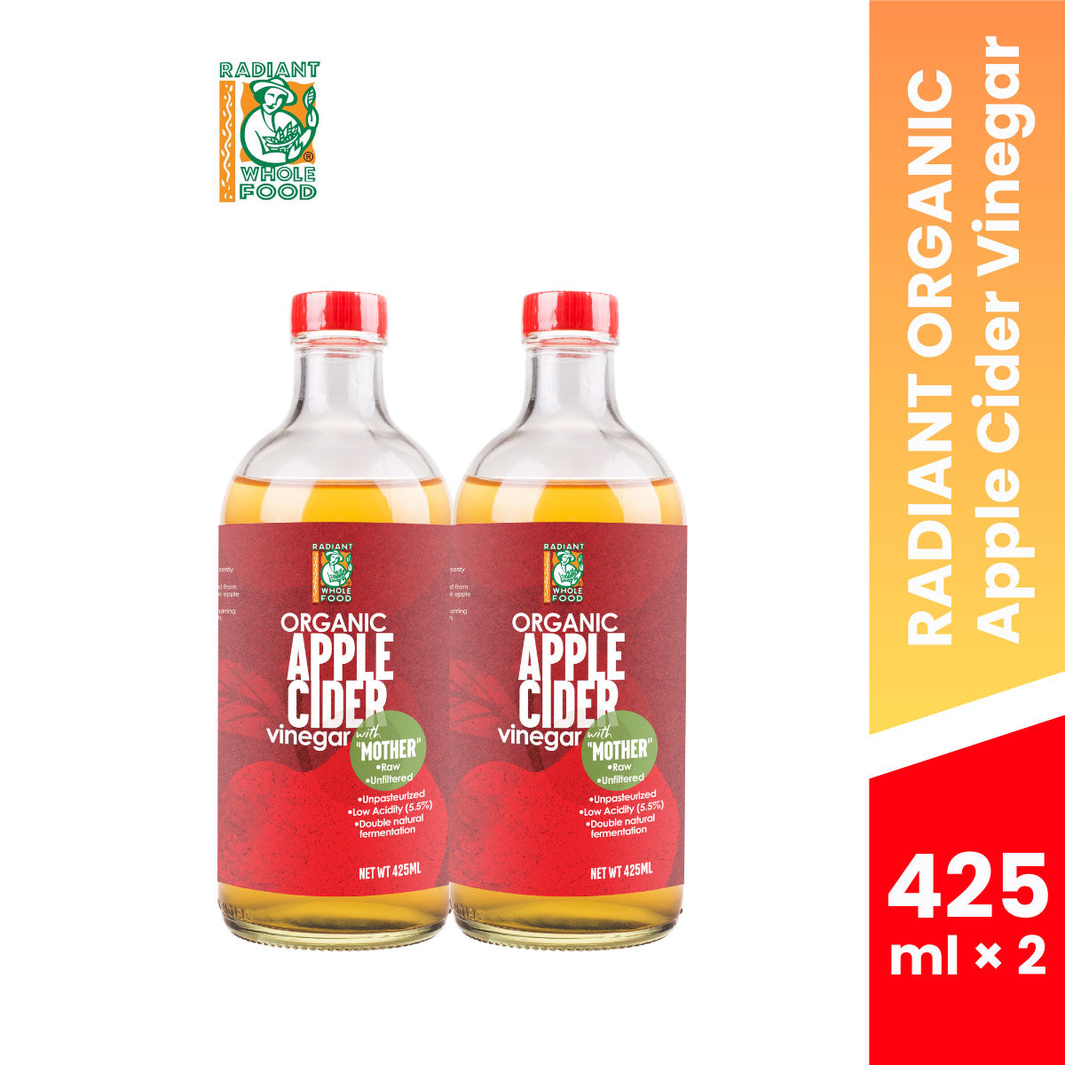 RADIANT ORG APPLE CIDER VINEGAR 425ML × 2