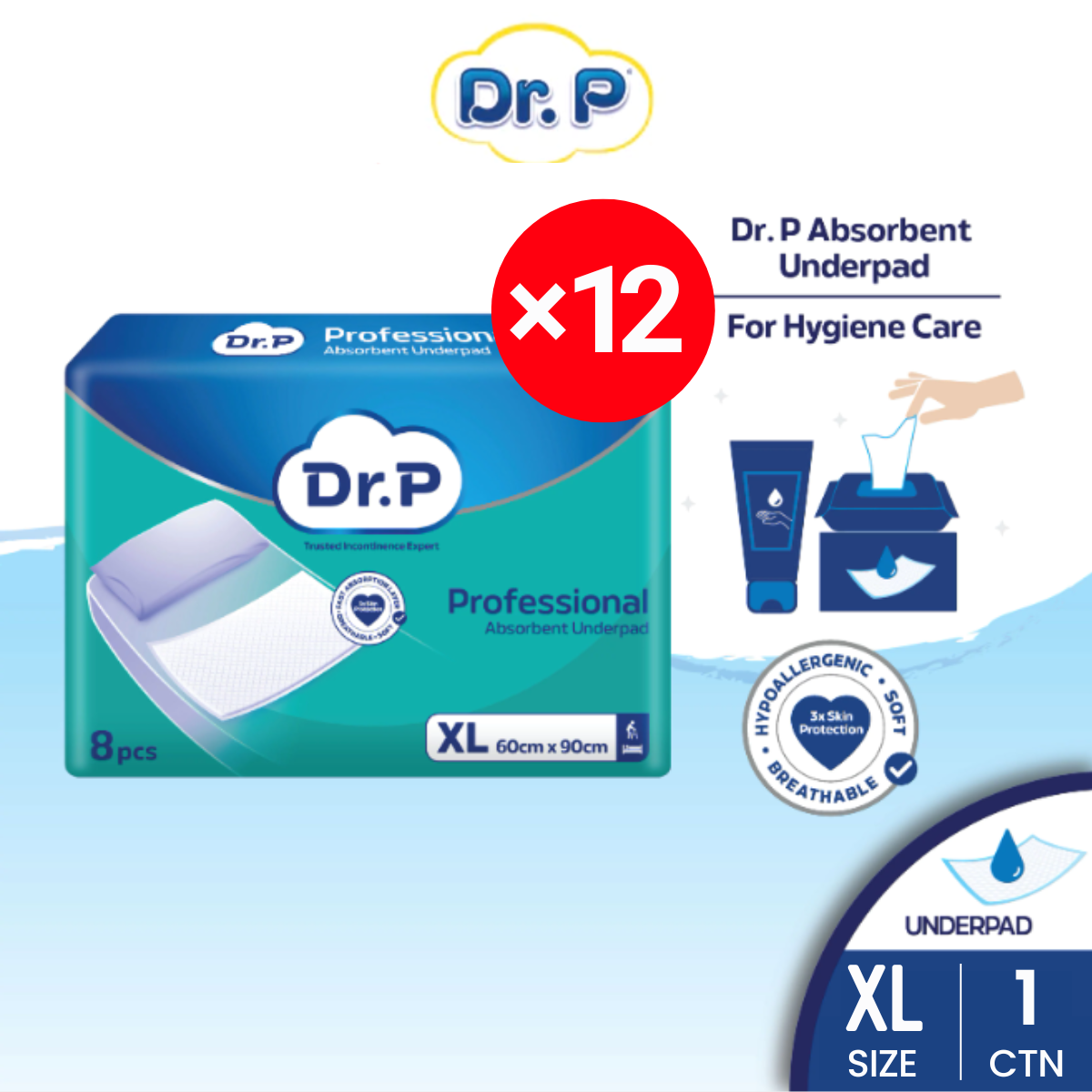 Dr P Underpad Xl (60Cmx90Cm) 8S × 12