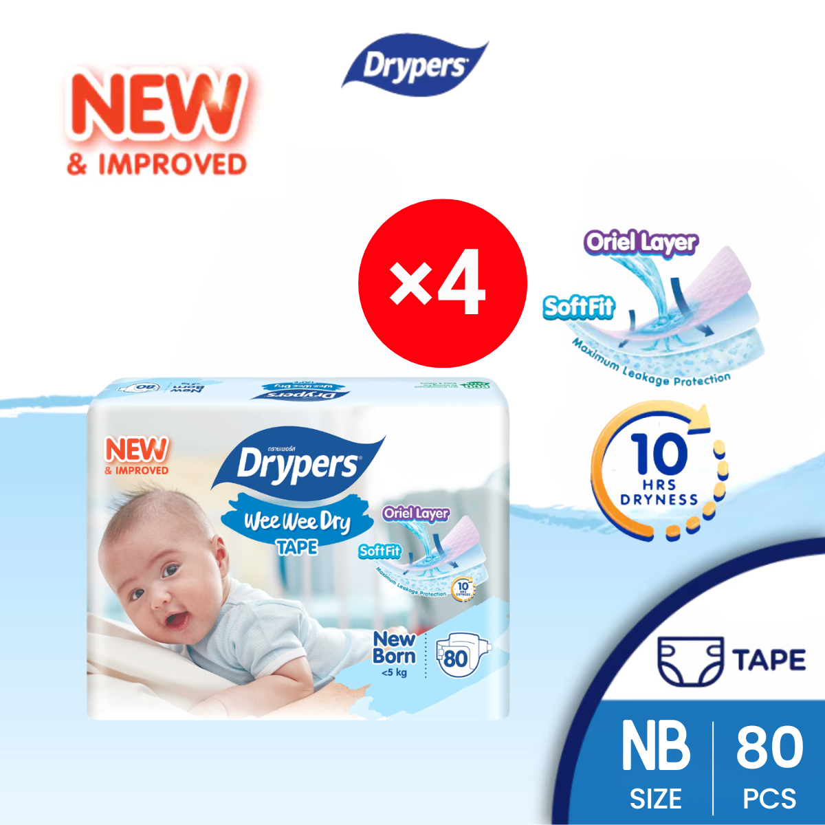 DRYPERS WEE WEE DRY NB 80S × 4