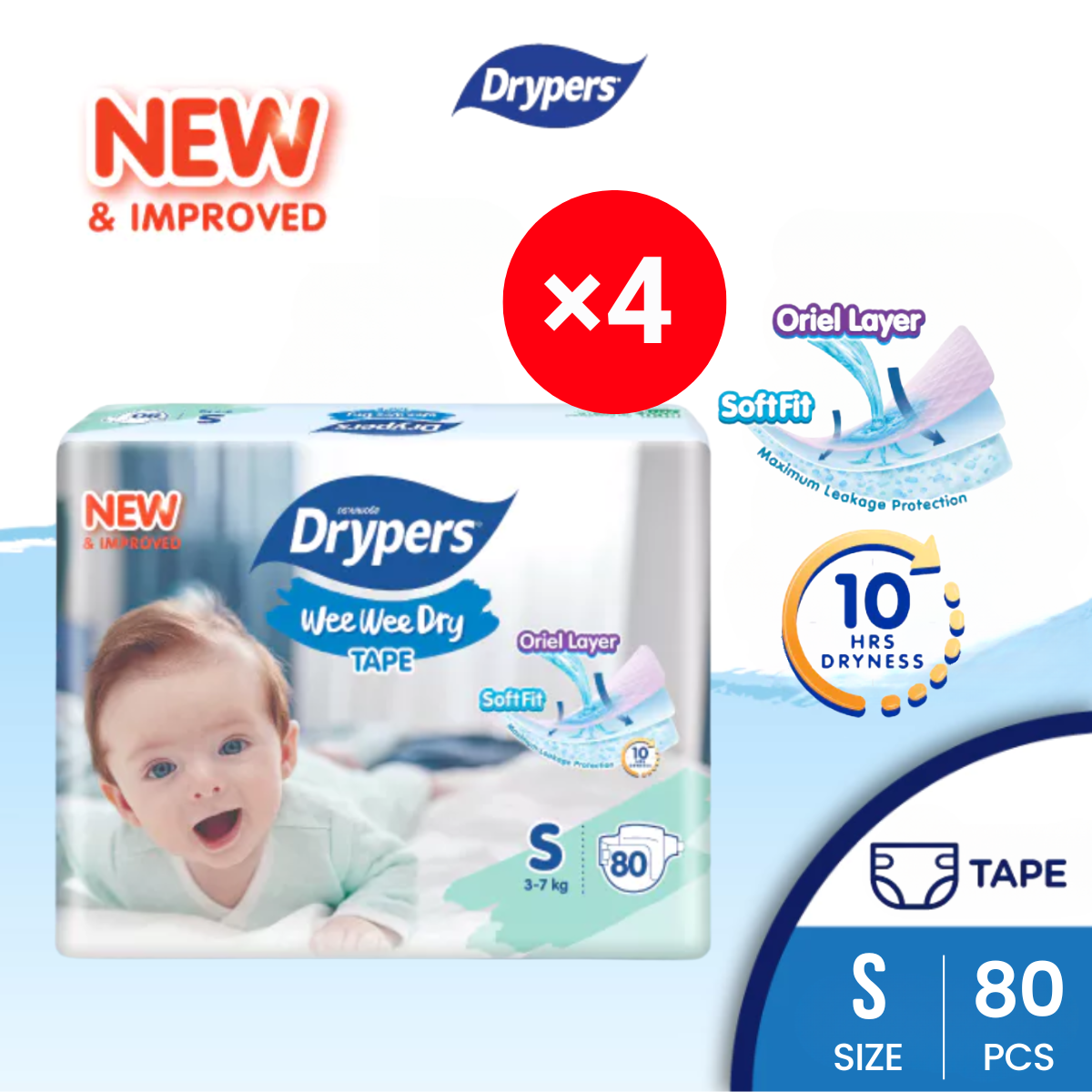DRYPERS WEE WEE DRY S 80S × 4