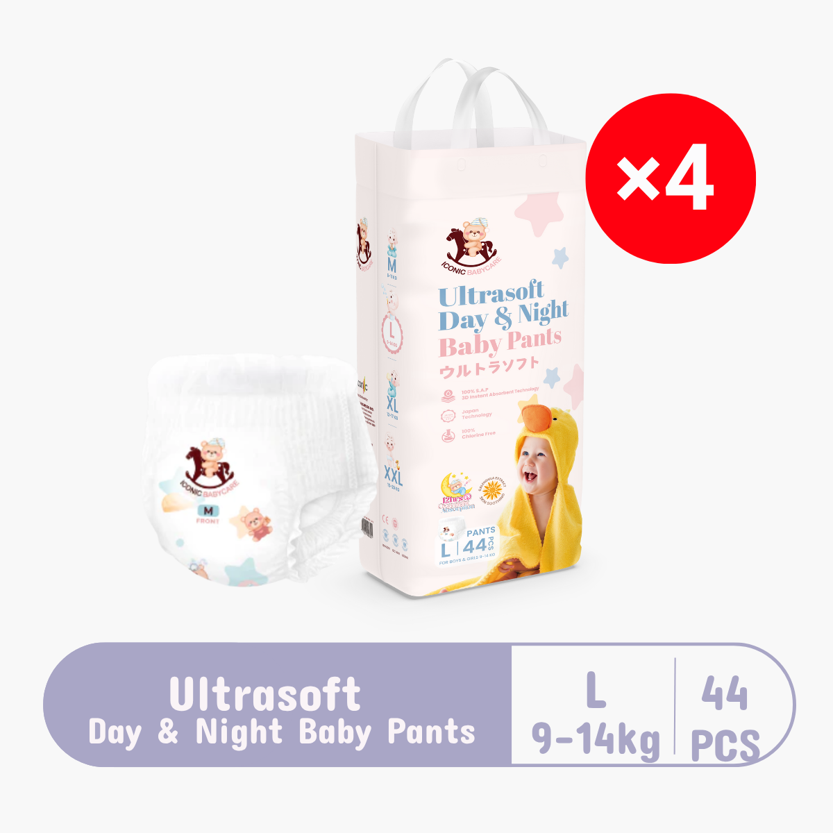 ICONIC BABYCARE ULTRASOFT DAY & NIGHT BABY PANTS L 44S × 4