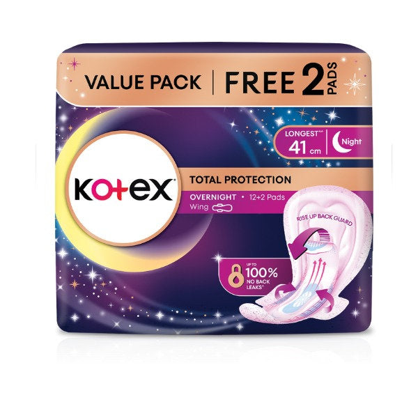 KOTEX TOTAL PROTECTION RISE-UP GUARD OVERNIGHT 41CM WING 12S