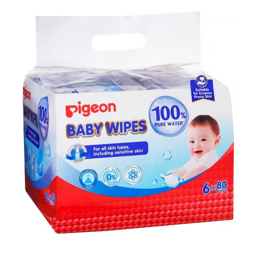 PIGEON BABY WIPES PURE WATER 100% 80SX6(78100)
