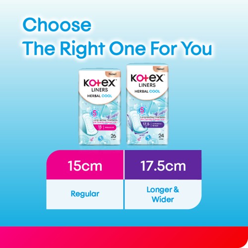 KOTEX PANTYLINER HERBAL COOL LONG & WIDER UNSCENTED 17.5CM 24SX3