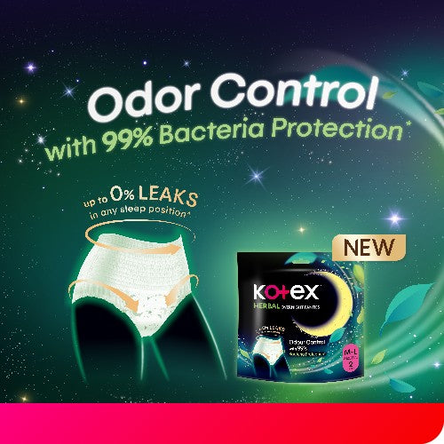 KOTEX OVERNIGHT PANTIES HERBAL L/XL 2S