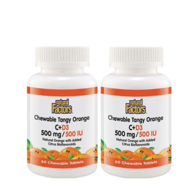 NATURAL FACTORS CHEWABLE TANGY C + D3 2X60S