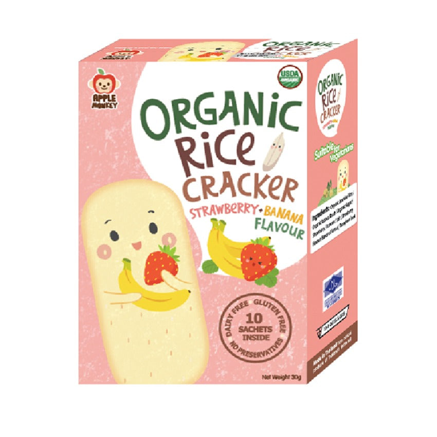 APPLE MONKEY ORGANIC RICE CRACKER STRAWBERRY BANANA 30G