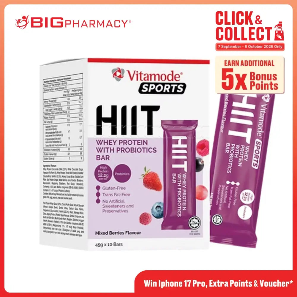VITAMODE SPORTS HIIT WHEY PROTEIN WITH P ROBIOTICS BAR MIXED BERRY FLAVOUR 10S
