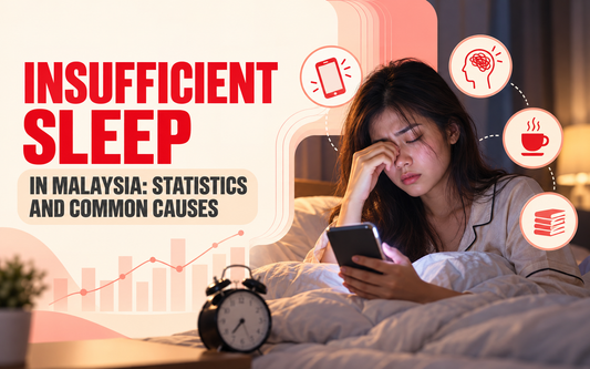 Malaysian adult experiencing insufficient sleep, highlighting common causes such as work stress, late-night smartphone use and sleep difficulties