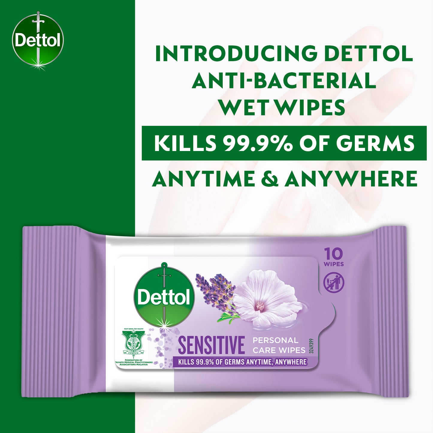 DETTOL WET WIPES SENSITIVE 10SX3