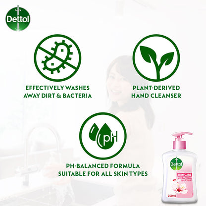 DETTOL ANTIBACTERIAL HAND WASH LIQUID SKINCARE 250ML 3S