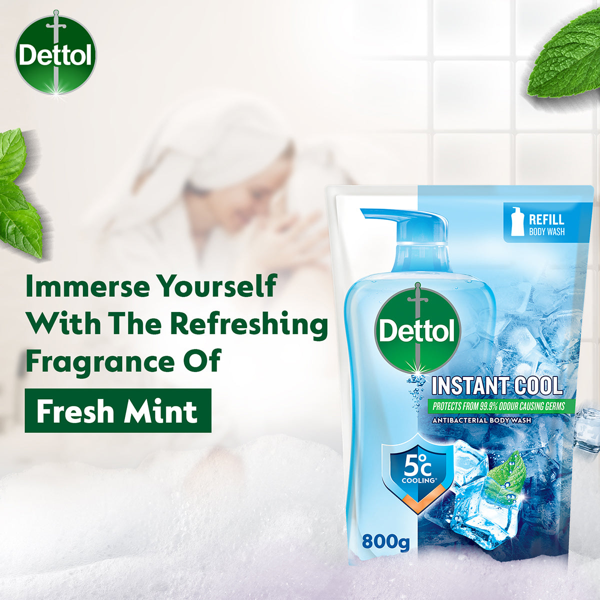 DETTOL SHOWER GEL COOL (VALUE REFILL) 800G