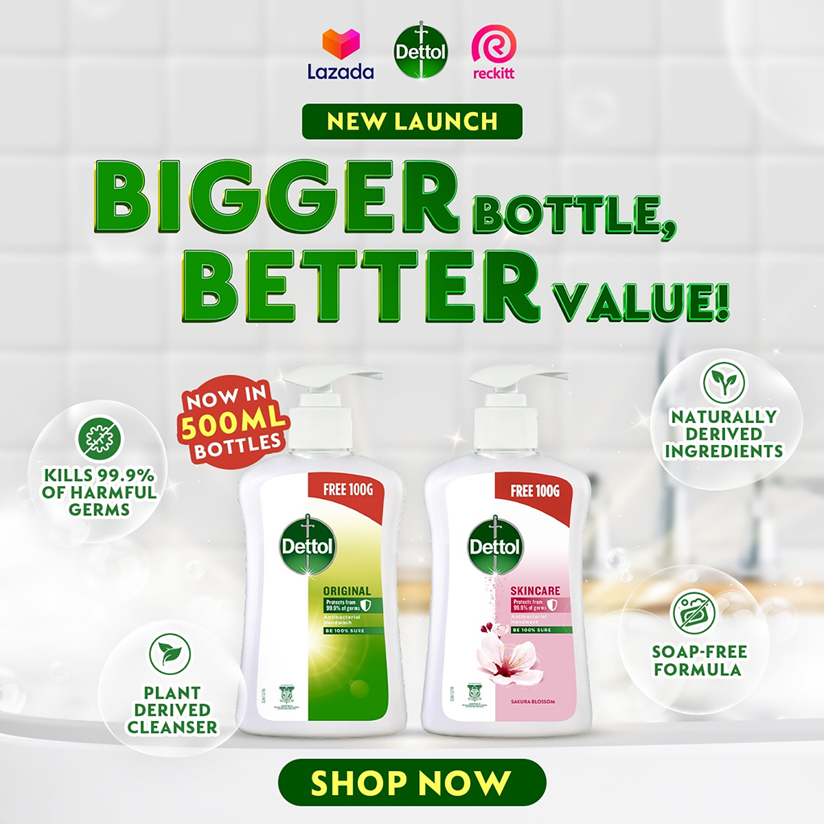 DETTOL ANTIBACTERIAL HAND WASH LIQUID SKINCARE 400G+100G