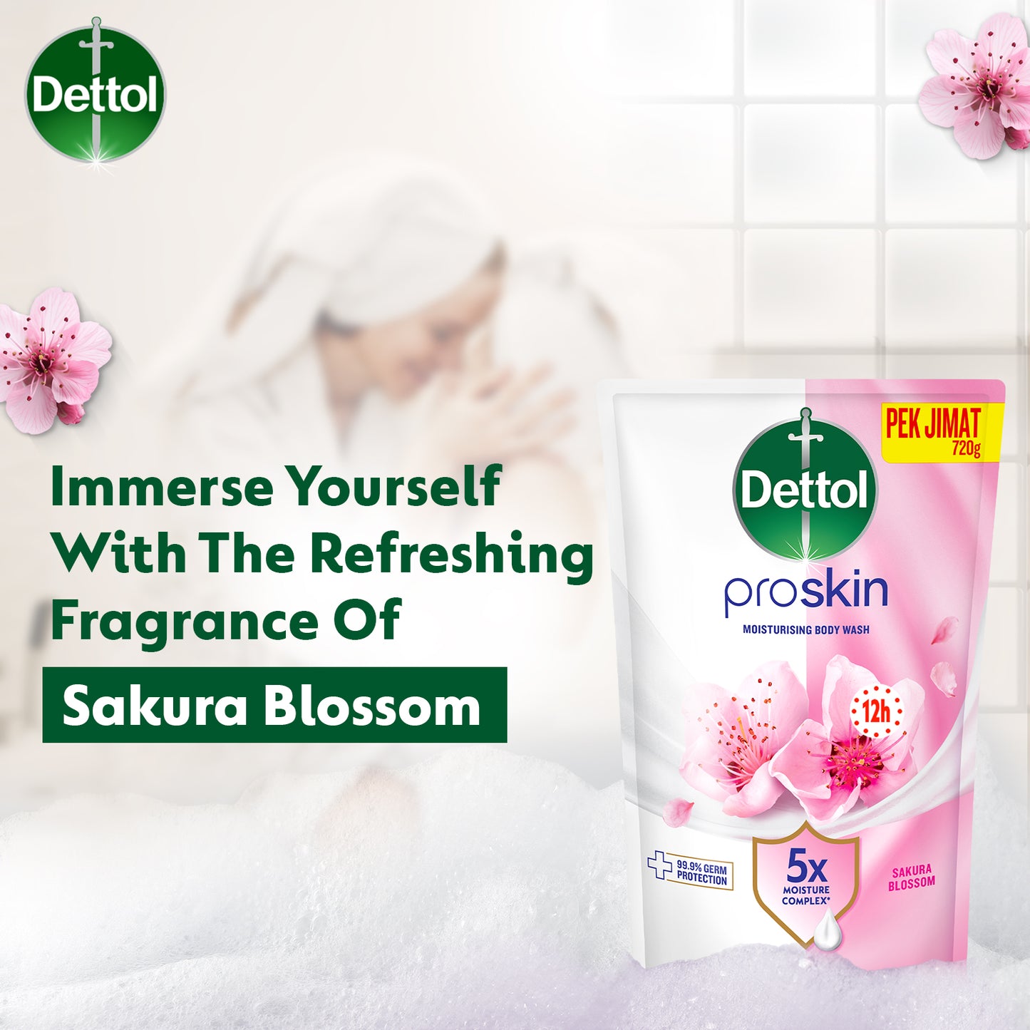 DETTOL PROSKIN BODY WASH SAKURA BLOSSOM REFILL 800G