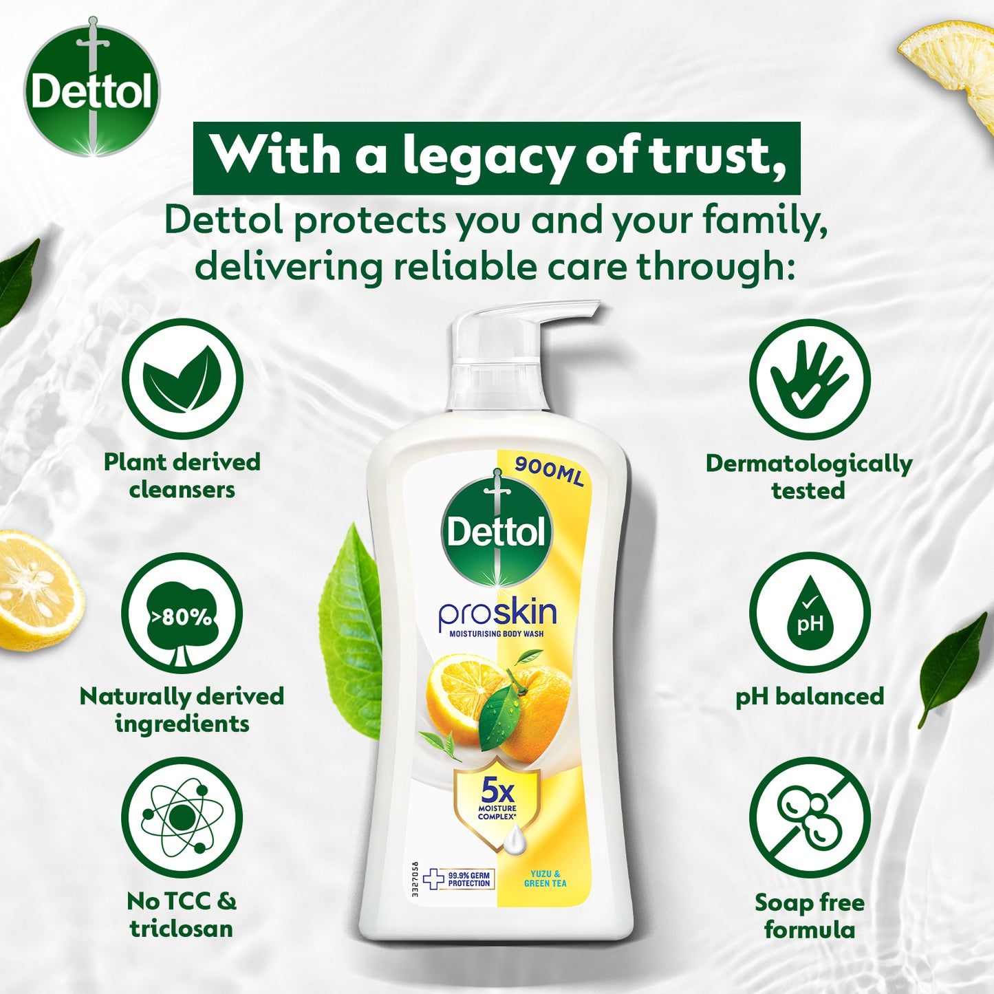 DETTOL SHOWER GEL GREEN TEA & BERGAMOT 800G