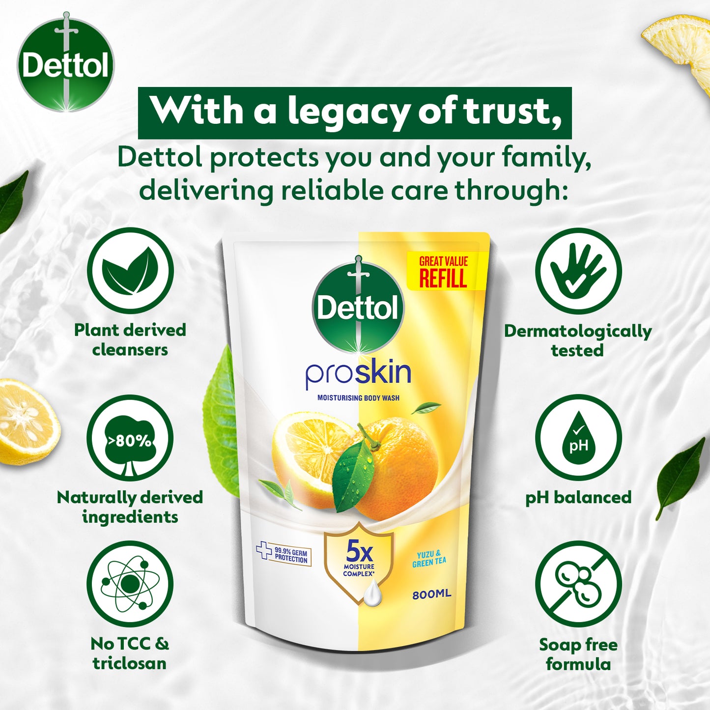 DETTOL SHOWER GEL GREEN TEA & BERGAMOT (VALUE REFILL) 720G