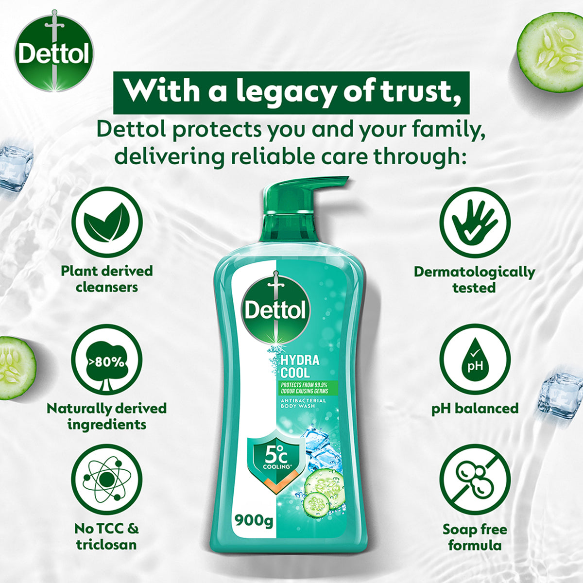 DETTOL SHOWER GEL HYDRA COOL MENTHOL CUCUMBER 950G