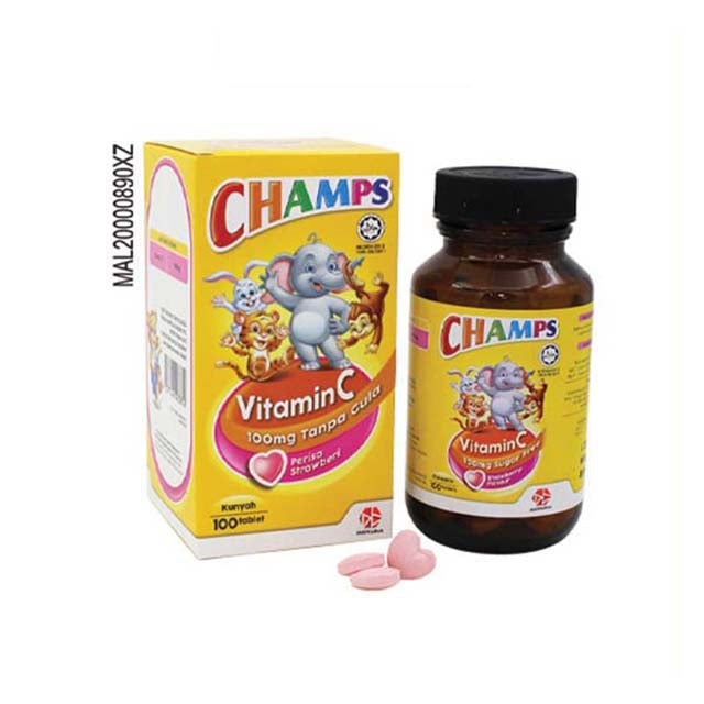 CHAMPS C 100MG SUGAR FREE CHEWABLE STRAWBERRY 100S