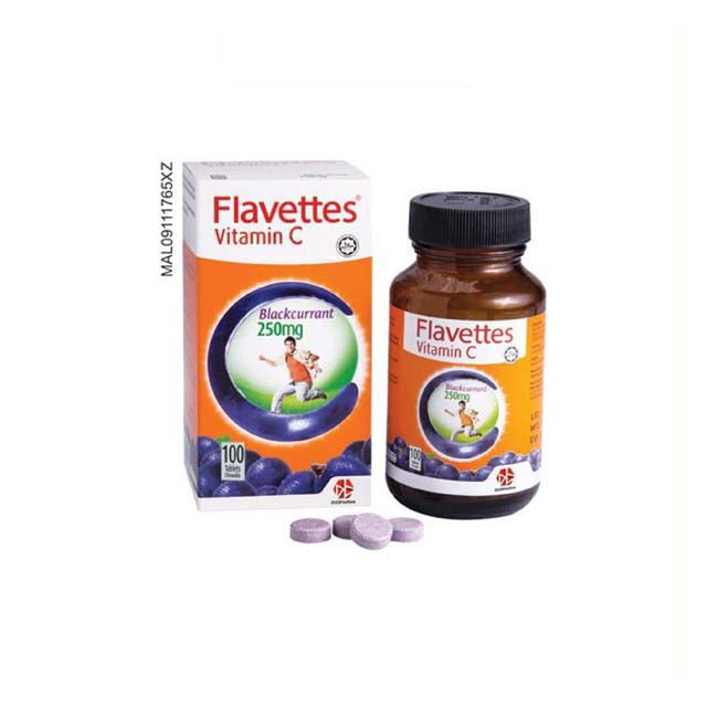 FLAVETTES C 250MG BLACKCURRANT 100TAB