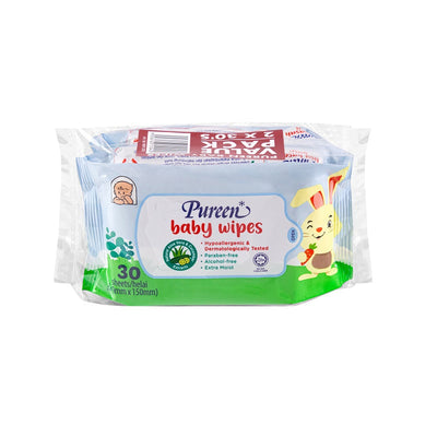 PUREEN BABY WIPE EXTRA MOIST VITAMIN E & ALOE VERA ALCOHOL FREE BLUE 30SX2